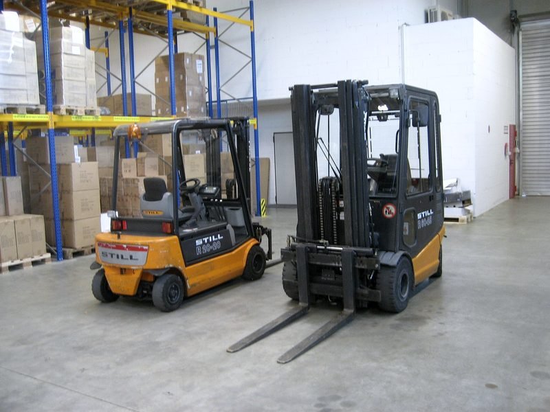 Forklift in a warehouse