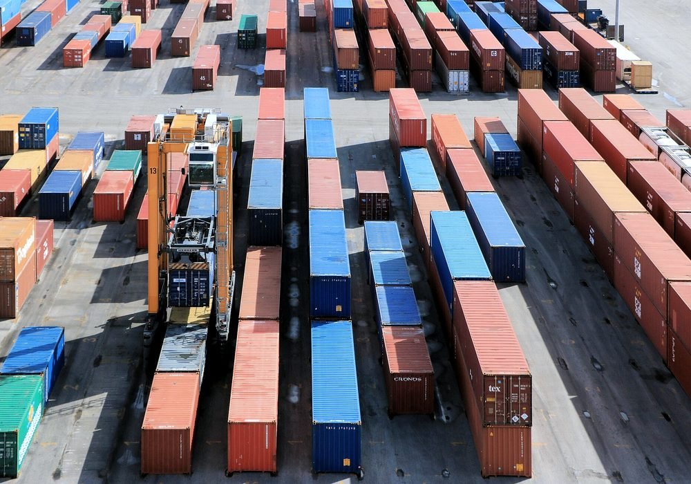 Containers in a port yard