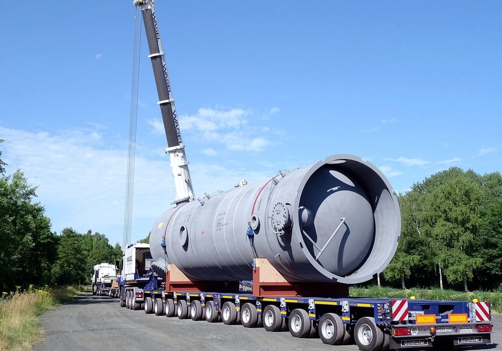 Oversized cargo on a heavy-lift trailer